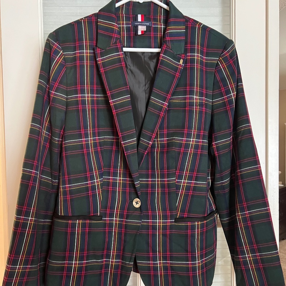 Tommy Hilfiger navy & Hunter plaid jacket blazer top size 16 NEW NWT MINT!